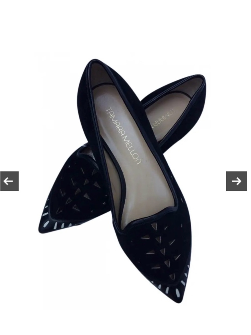 Tamara Mellon Black Pointed Laser-Cut Flats Size: 36